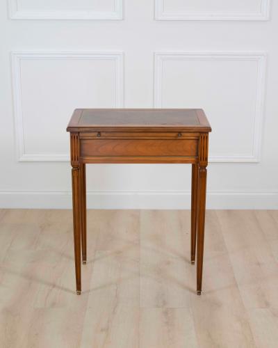 French 20th Century Louis XVI Style Cherrywood Side Table with Leather Top