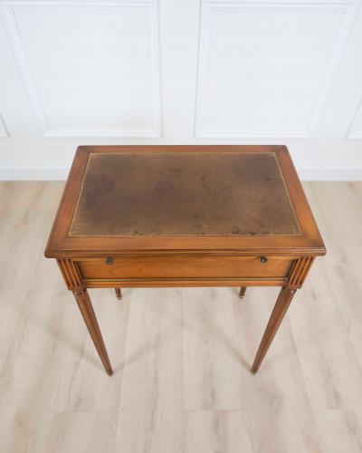 French 20th Century Louis XVI Style Cherrywood Side Table with Leather Top
