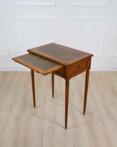 French 20th Century Louis XVI Style Cherrywood Side Table with Leather Top