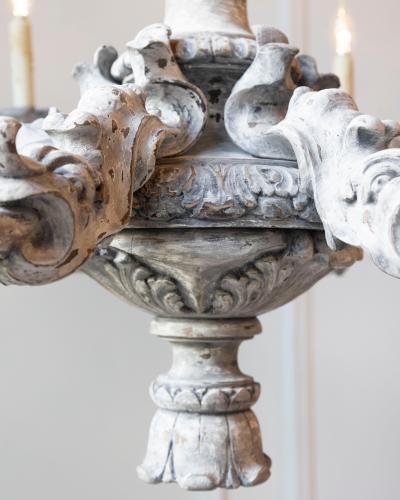 French 20th Century Painted and Carved Wood Chandelier