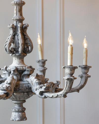 French 20th Century Painted and Carved Wood Chandelier