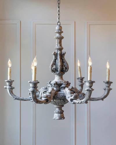 French 20th Century Painted and Carved Wood Chandelier