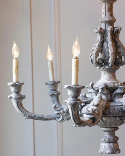 French 20th Century Painted and Carved Wood Chandelier