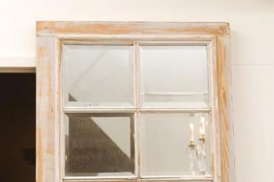 French 20th Century Rectangular Over Door Mirrored Panel with Scraped Finish