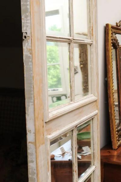 French 20th Century Rectangular Over Door Mirrored Panel with Scraped Finish