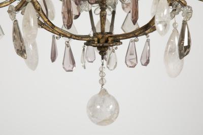 French 3 Double Light Gilded Rock Crystal Chandelier