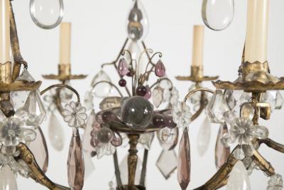 French 3 Double Light Gilded Rock Crystal Chandelier