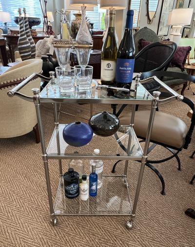 French 3 tier Chrome Bar Drinks Cart with Glass Shelves