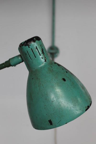 French Adjustable Industrial Green Lacquered Metal Wall Light