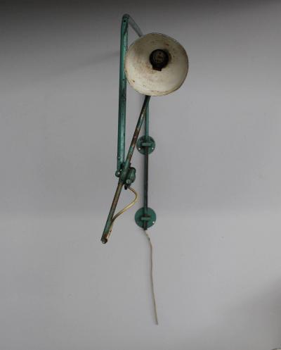 French Adjustable Industrial Green Lacquered Metal Wall Light