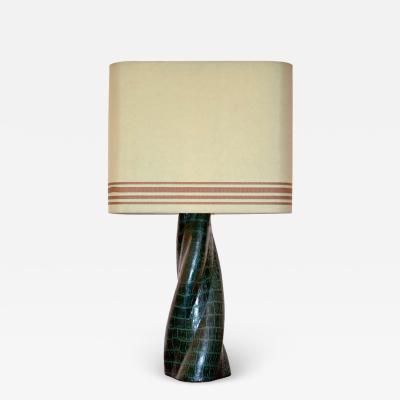 French Alligator Skin Clad Twist Table Lamp with Custom Shade