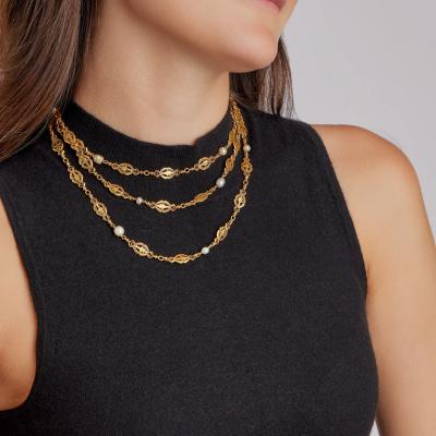 French Antique 18K Gold and Pearl Longchain Necklace