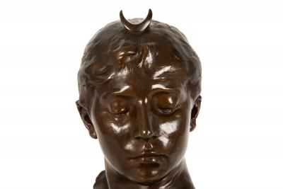 French Antique Bronze Sculpture Bust of Diana by Falguiere ca 1880