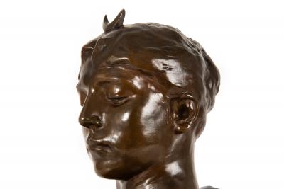 French Antique Bronze Sculpture Bust of Diana by Falguiere ca 1880