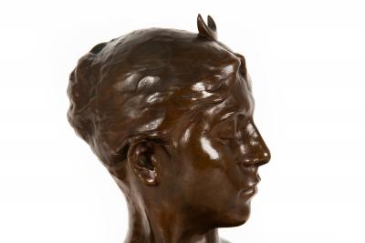 French Antique Bronze Sculpture Bust of Diana by Falguiere ca 1880