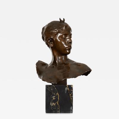 French Antique Bronze Sculpture Bust of Diana by Falguiere ca 1880