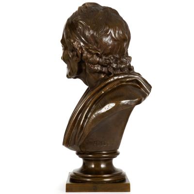 French Antique Bronze Sculpture Bust of Voltaire after Jean Antoine Houdon