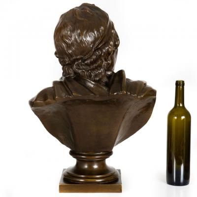 French Antique Bronze Sculpture Bust of Voltaire after Jean Antoine Houdon