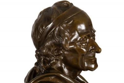 French Antique Bronze Sculpture Bust of Voltaire after Jean Antoine Houdon