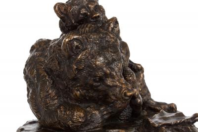 French Antique Bronze Sculpture Family of Bears by Delabrierre