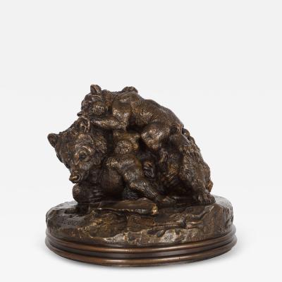 French Antique Bronze Sculpture Family of Bears by Delabrierre