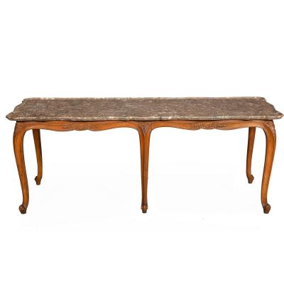 French Antique Carved Walnut Marble Top Low Coffee Cocktail Table