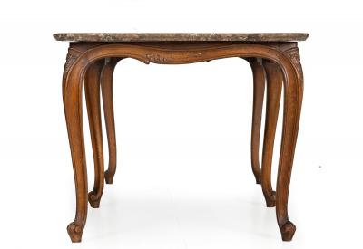 French Antique Carved Walnut Marble Top Low Coffee Cocktail Table
