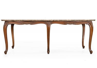 French Antique Carved Walnut Marble Top Low Coffee Cocktail Table