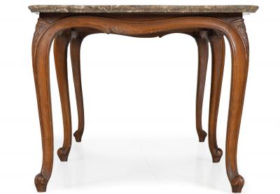 French Antique Carved Walnut Marble Top Low Coffee Cocktail Table