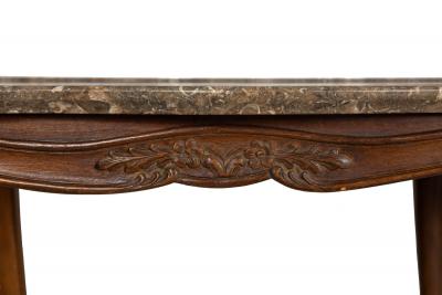 French Antique Carved Walnut Marble Top Low Coffee Cocktail Table