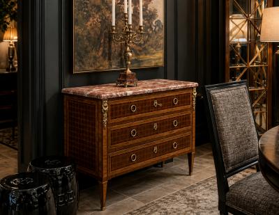 French Antique Louis XVI Style Marble Top Chest of Drawers