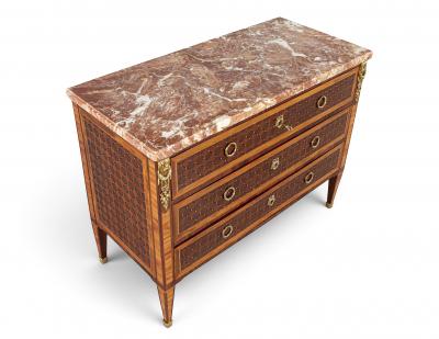 French Antique Louis XVI Style Marble Top Chest of Drawers