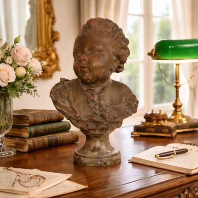 French Antique Terracotta Bust of Compte d Artois by Fernand Cianciani