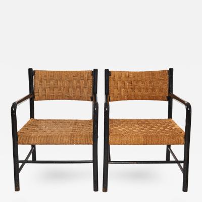 French Arm Chairs with Woven Seat Back Sold as Pair 