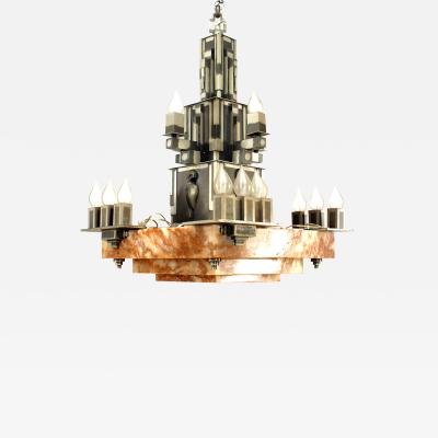 French Art Deco 16 Light Chandelier