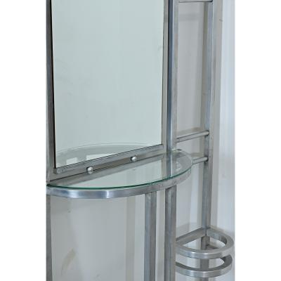 French Art Deco Aluminum Hall Tree with Mirror