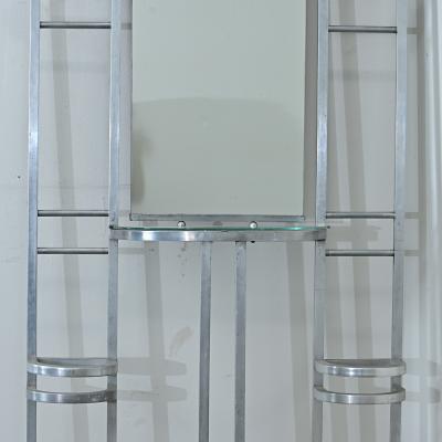French Art Deco Aluminum Hall Tree with Mirror