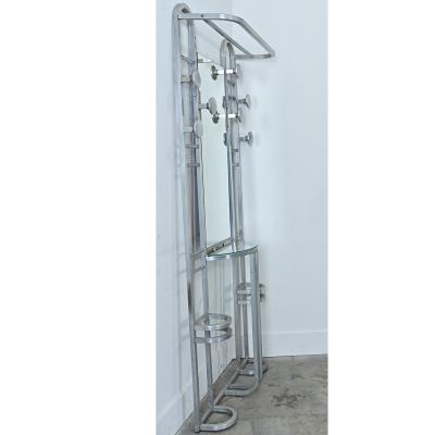 French Art Deco Aluminum Hall Tree with Mirror