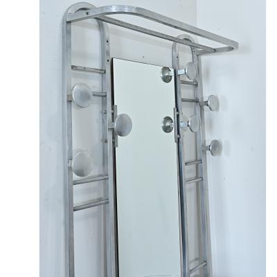 French Art Deco Aluminum Hall Tree with Mirror