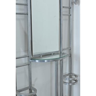French Art Deco Aluminum Hall Tree with Mirror
