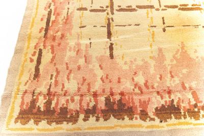 French Art Deco Amber Chocolate Coral and Red Handmade Wool Rug
