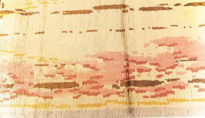 French Art Deco Amber Chocolate Coral and Red Handmade Wool Rug