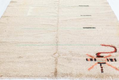 French Art Deco Beige Brown Green and Orange Hand Knotted Wool Rug
