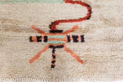 French Art Deco Beige Brown Green and Orange Hand Knotted Wool Rug
