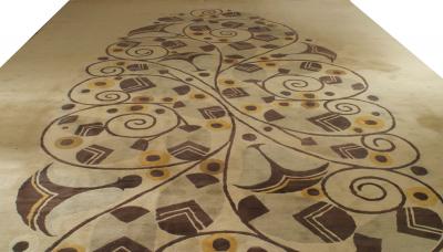 French Art Deco Beige Patterned Area Rug