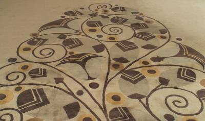 French Art Deco Beige Patterned Area Rug