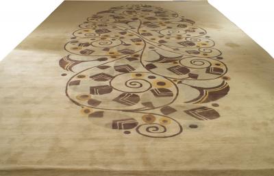 French Art Deco Beige Patterned Area Rug