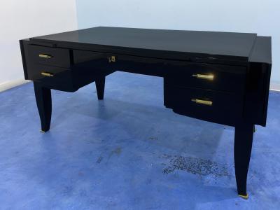 French Art Deco Black Lacquered Executive Desk 1930s