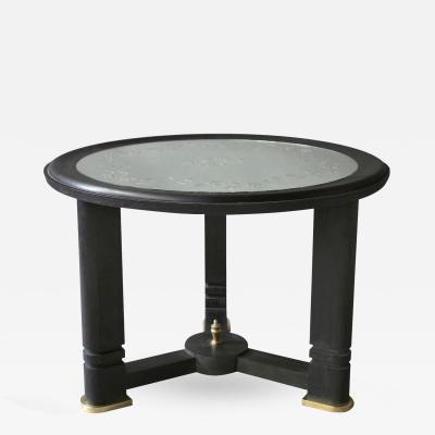 French Art Deco Blackened Wood and Etched Glass Gueridon