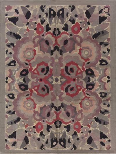 French Art Deco Botanic Handmade Wool Rug